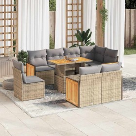 Set sofás jardín y cojines 9 pzas ratán sintético acacia beige de , Conjuntos de jardín - Ref: Foro24-3327727, Precio: 769,27...