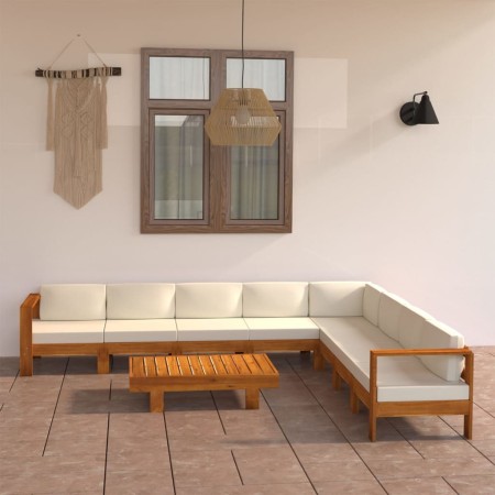 Garden furniture 9 pcs cushions white cream acacia wood by vidaXL, Garden sets - Ref: Foro24-3057943, Price: 1,00 €, Discount: %