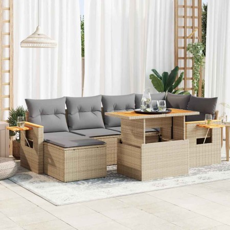 Set sofás jardín y cojines 7 pzas ratán sintético acacia beige by , Garden sets - Ref: Foro24-3327622, Price: 577,21 €, Disco...