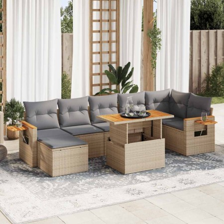 Set sofás jardín y cojines 8 pzas ratán sintético acacia beige de , Conjuntos de jardín - Ref: Foro24-3327629, Precio: 625,10...