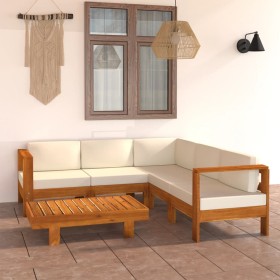 Garden furniture 6 pcs cushions white cream acacia wood by vidaXL, Garden sets - Ref: Foro24-3057935, Price: 670,72 €, Discou...