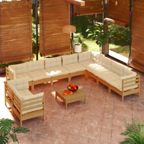 Muebles de jardín 11 pzas y cojines madera de pino marrón miel de vidaXL, Conjuntos de jardín - Ref: Foro24-3096920, Precio: ...