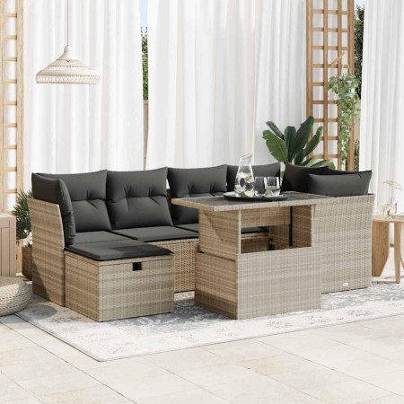 Set de sofás de jardín 7 pzas con cojines ratán PE gris claro von , Gartensets - Ref: Foro24-3327782, Preis: 583,97 €, Rabatt: %