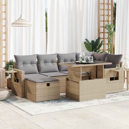 Set sofás de jardín 7 piezas y cojines ratán sintético beige von , Gartensets - Ref: Foro24-3327859, Preis: 555,93 €, Rabatt: %