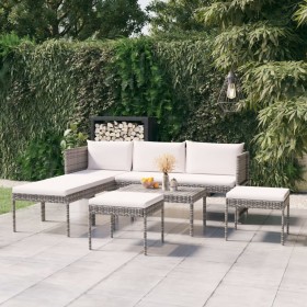 6-teiliges Gartenmöbel-Set und graue synthetische Rattankissen von vidaXL, Gartensets - Ref: Foro24-313340, Preis: 287,99 €, ...