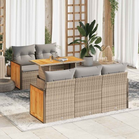 Set sofás jardín y cojines 6 pzas ratán sintético acacia beige de , Conjuntos de jardín - Ref: Foro24-3327664, Precio: 559,09...