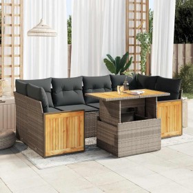 Set sofás jardín y cojines 7 pzas ratán sintético acacia gris von , Gartensets - Ref: Foro24-3327679, Preis: 545,33 €, Rabatt: %