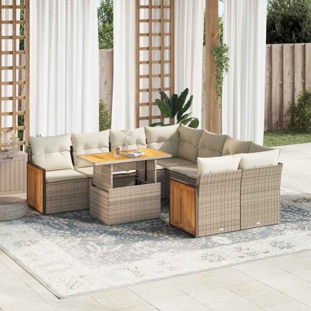 Set sofás jardín y cojines 9 pzas ratán sintético acacia beige by , Garden sets - Ref: Foro24-3327691, Price: 839,72 €, Disco...