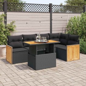 Set sofás jardín y cojines 6 pzas ratán sintético acacia negro de , Conjuntos de jardín - Ref: Foro24-3327709, Precio: 453,37...