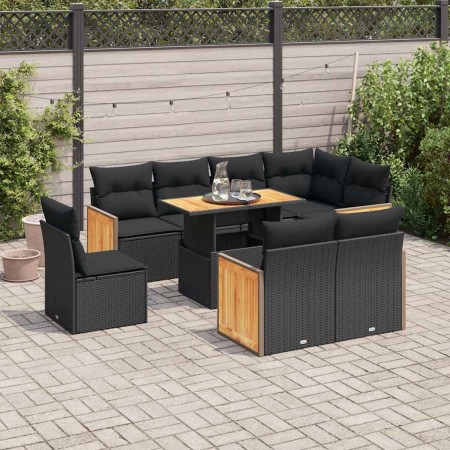 Set sofás jardín y cojines 9 pzas ratán sintético acacia negro von , Gartensets - Ref: Foro24-3327723, Preis: 666,99 €, Rabat...