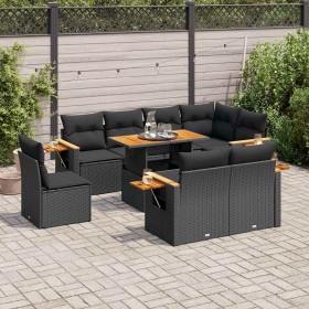 Set sofás jardín y cojines 9 pzas ratán sintético acacia negro von , Gartensets - Ref: Foro24-3327611, Preis: 711,40 €, Rabat...