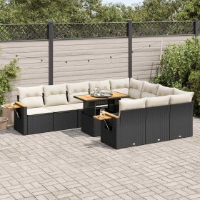 Set sofás jardín y cojines 10 pzas ratán sintético acacia negro von , Gartensets - Ref: Foro24-3327647, Preis: 785,99 €, Raba...