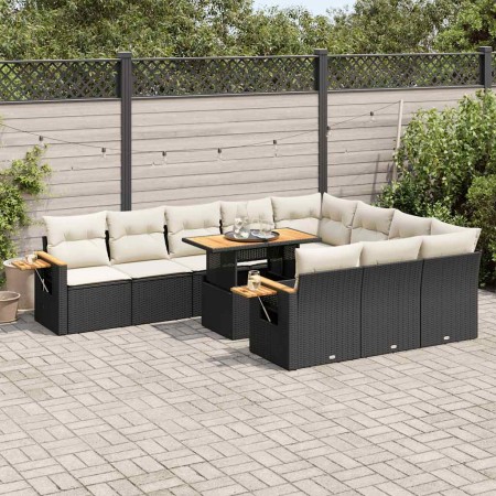 Set sofás jardín y cojines 10 pzas ratán sintético acacia negro by , Garden sets - Ref: Foro24-3327647, Price: 785,99 €, Disc...