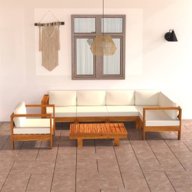 Garden furniture 7 pcs cushions white cream acacia wood by vidaXL, Garden sets - Ref: Foro24-3057934, Price: 802,99 €, Discou...