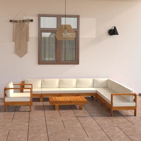 Garden furniture 10 pcs cushions cream acacia wood by vidaXL, Garden sets - Ref: Foro24-3057944, Price: 1,00 €, Discount: %