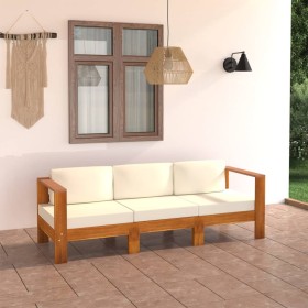 3-seater garden sofa with cream cushion in solid acacia wood by vidaXL, Garden sets - Ref: Foro24-3057927, Price: 362,25 €, D...