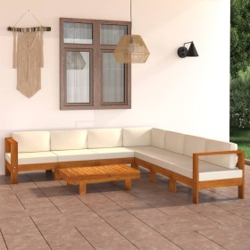 Muebles de jardín 8 pzas cojines blanco crema madera de acacia de vidaXL, Conjuntos de jardín - Ref: Foro24-3057940, Precio: ...