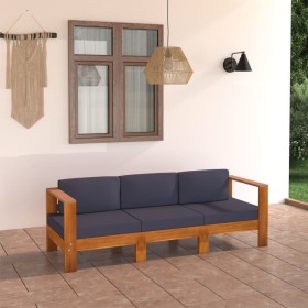 3-Sitzer-Gartensofa mit dunkelgrauem Akazienholzkissen von vidaXL, Gartensets - Ref: Foro24-3057946, Preis: 404,16 €, Rabatt: %