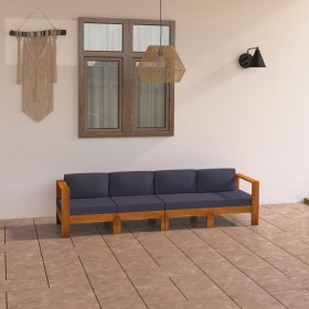 4-seater garden sofa with dark gray cushion made of acacia wood by vidaXL, Garden sets - Ref: Foro24-3057947, Price: 492,65 €...