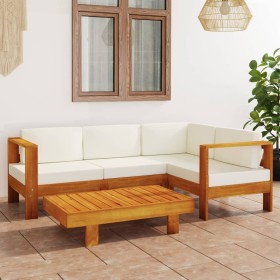 Muebles de jardín 5 pzas cojines blanco crema madera de acacia de vidaXL, Conjuntos de jardín - Ref: Foro24-3057932, Precio: ...