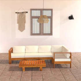 Garden furniture 6 pcs cushions white cream acacia wood by vidaXL, Garden sets - Ref: Foro24-3057933, Price: 670,72 €, Discou...