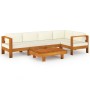 Muebles de jardín 6 pzas cojines blanco crema madera de acacia de vidaXL, Conjuntos de jardín - Ref: Foro24-3057933, Precio: ...