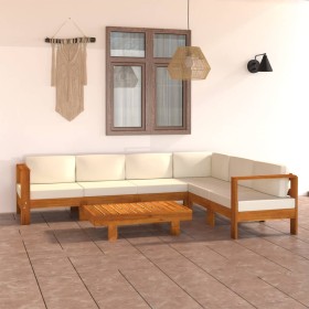 Garden furniture 7 pcs cushions white cream acacia wood by vidaXL, Garden sets - Ref: Foro24-3057937, Price: 789,84 €, Discou...