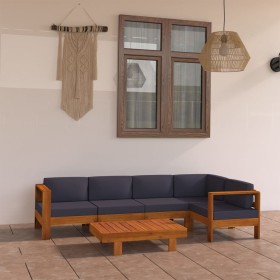 Garden furniture 6 pieces with dark gray acacia wood cushions by vidaXL, Garden sets - Ref: Foro24-3057952, Price: 843,84 €, ...