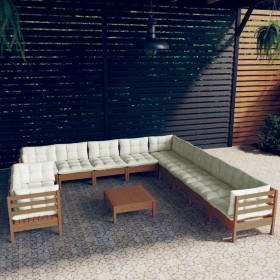 Garden furniture set 12 pieces and cushions made of honey brown pine wood. by vidaXL, Garden sets - Ref: Foro24-3096932, Pric...