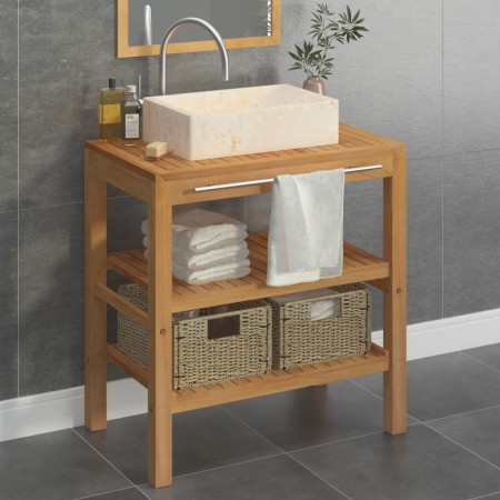 Solid teak wood vanity unit with cream marble sink by vidaXL, bathroom vanities - Ref: Foro24-3058174, Price: 356,99 €, Disco...