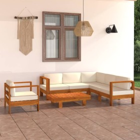 Garden furniture 7 pcs cushions white cream acacia wood by vidaXL, Garden sets - Ref: Foro24-3057936, Price: 802,99 €, Discou...