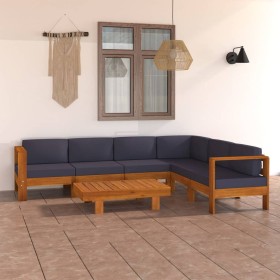 Gartenmöbel 7-teilig mit dunkelgrauen Akazienholzkissen von vidaXL, Gartensets - Ref: Foro24-3057956, Preis: 822,29 €, Rabatt: %