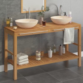 Solid teak wood vanity unit with cream marble sinks by vidaXL, bathroom vanities - Ref: Foro24-3058169, Price: 400,99 €, Disc...