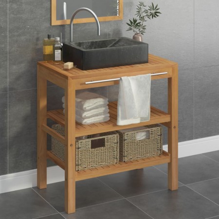 Mueble tocador madera teca maciza con lavabo de mármol negro de vidaXL, Tocadores de baño - Ref: Foro24-3058173, Precio: 337,...