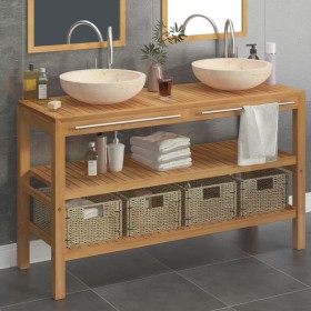 Solid teak wood vanity unit with cream marble sinks by vidaXL, bathroom vanities - Ref: Foro24-3058183, Price: 644,34 €, Disc...