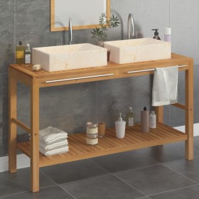 Solid teak wood vanity unit with cream marble sinks by vidaXL, bathroom vanities - Ref: Foro24-3058167, Price: 404,53 €, Disc...