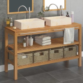 Solid teak wood vanity unit with cream marble sinks by vidaXL, bathroom vanities - Ref: Foro24-3058181, Price: 662,79 €, Disc...