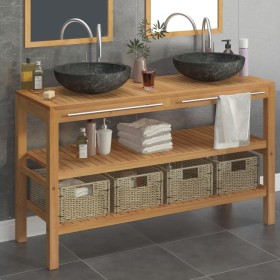 Solid teak wood vanity unit with black marble sinks by vidaXL, bathroom vanities - Ref: Foro24-3058182, Price: 577,06 €, Disc...