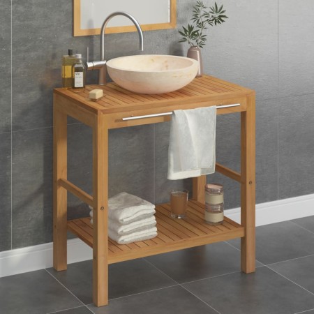 Mueble tocador madera teca maciza con lavabo de mármol crema de vidaXL, Tocadores de baño - Ref: Foro24-3058162, Precio: 312,...