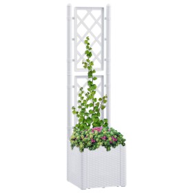 Garden bed with white trellis and automatic irrigation system by vidaXL, Pots and planters - Ref: Foro24-313963, Price: 101,9...