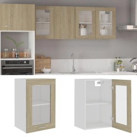 Hanging glass and wood cabinet, engineered oak, 40x31x60 cm. by vidaXL, Kitchen cabinets - Ref: Foro24-802508, Price: 53,39 €...