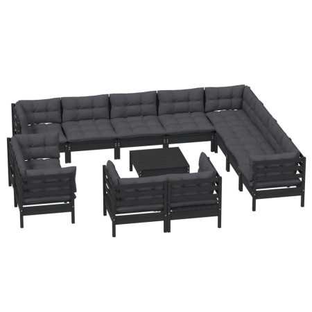 Garden furniture 13 pieces with black cushions solid pine wood by vidaXL, Garden sets - Ref: Foro24-3096957, Price: 1,00 €, D...