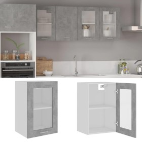 Concrete gray plywood glass hanging cabinet 40x31x60cm by vidaXL, Kitchen cabinets - Ref: Foro24-802509, Price: 54,80 €, Disc...