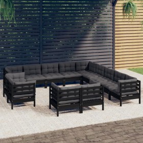 Garden furniture 13 pieces and cushions black solid pine wood by vidaXL, Garden sets - Ref: Foro24-3096963, Price: 1,00 €, Di...