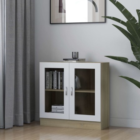 Vitrina de madera contrachapada blanco y roble 82,5x30,5x80 cm de vidaXL, Librerías y estanterías - Ref: Foro24-802746, Preci...