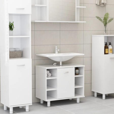 Badezimmerschrank weiß glänzend Sperrholz 60x32x53,5cm von vidaXL, Badezimmermöbel - Ref: Foro24-802639, Preis: 53,09 €, Raba...