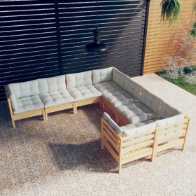 Garden furniture 8 pieces and cushions solid cream pine wood by vidaXL, Garden sets - Ref: Foro24-3096971, Price: 600,99 €, D...