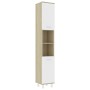 Armario de baño contrachapada blanco y roble 30x30x179 cm de vidaXL, Muebles de baño - Ref: Foro24-802629, Precio: 81,84 €, D...