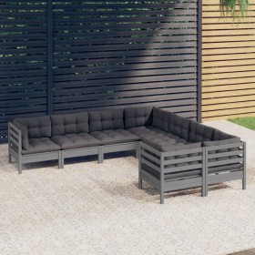 Gartenmöbel 8-teilig und graue Kissen aus massivem Kiefernholz von vidaXL, Gartensets - Ref: Foro24-3096973, Preis: 708,50 €,...