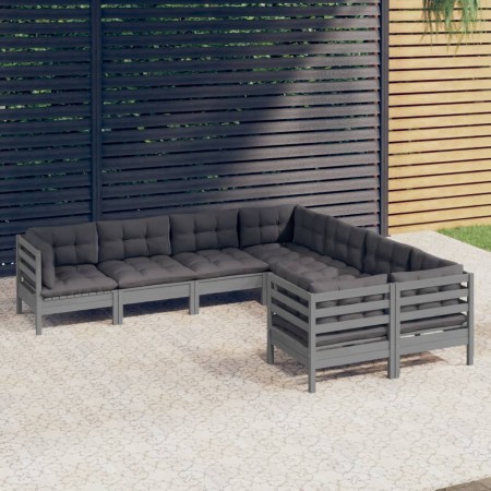 Gartenmöbel 8-teilig und graue Kissen aus massivem Kiefernholz von vidaXL, Gartensets - Ref: Foro24-3096973, Preis: 709,00 €,...